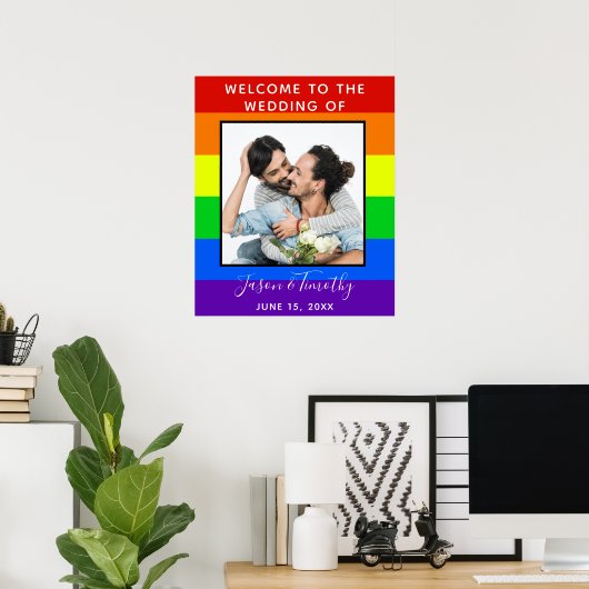 Regenboog Gestreepte Foto LGBTQ Welkom op onze tro Poster (Thuiskantoor)