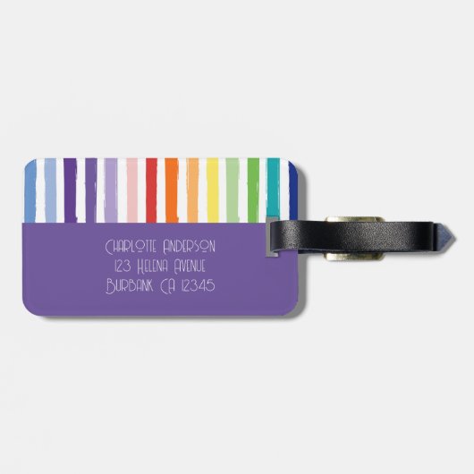 Regenboog gestreepte monogram bagagelabel (Achterkant horizontaal)