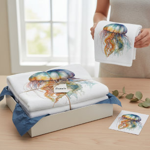 Regenboog getijden kwal: Waterverf Art Badhanddoek