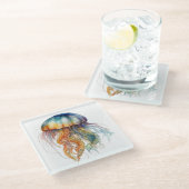 Regenboog getijden kwal: Waterverf Art Glazen Onderzetter (Schuin)