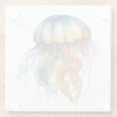 Regenboog getijden kwal: Waterverf Art Glazen Onderzetter (Achterkant)