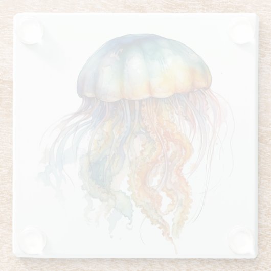 Regenboog getijden kwal: Waterverf Art Glazen Onderzetter (Achterkant)