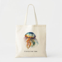 Regenboog getijden kwal: Waterverf Art Tote Bag