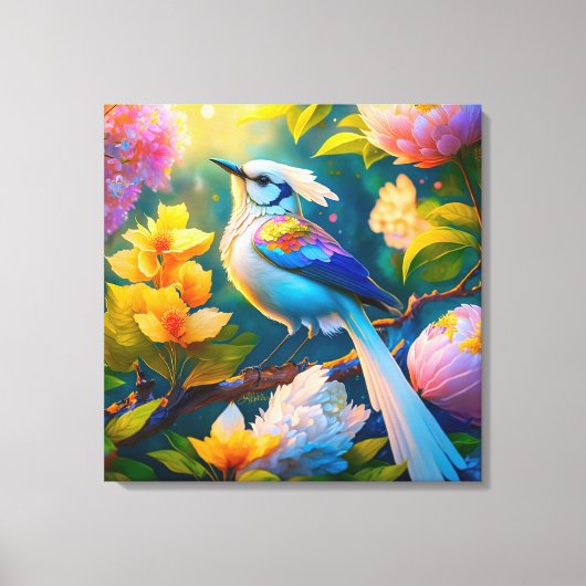 Regenboog gevleugelde Jay Fantasy Bird Canvas Afdruk (Voorkant)
