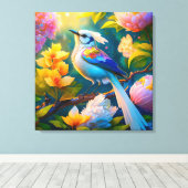 Regenboog gevleugelde Jay Fantasy Bird Canvas Afdruk (Insitu (Houten vloer))