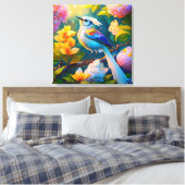 Regenboog gevleugelde Jay Fantasy Bird Canvas Afdruk (Insitu (Slaapkamer))