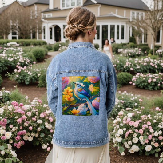 Regenboog gevleugelde Jay Fantasy Bird Denim Jacket (Huwelijk Achterkant)