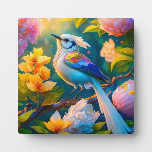 Regenboog gevleugelde Jay Fantasy Bird Fotoplaat (Voorkant)