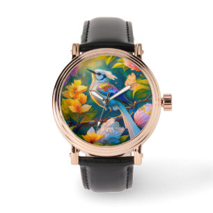 Regenboog gevleugelde Jay Fantasy Bird Horloge