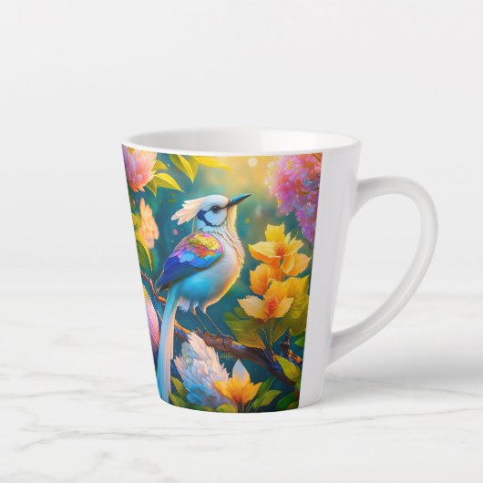 Regenboog gevleugelde Jay Fantasy Bird Latte Mok (Rechts)