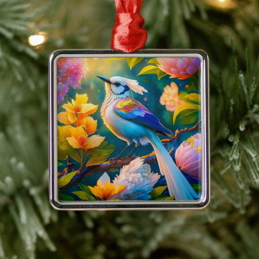 Regenboog gevleugelde Jay Fantasy Bird Metalen Ornament (Boom)