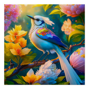 Regenboog gevleugelde Jay Fantasy Bird Perfect Poster