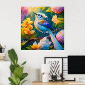 Regenboog gevleugelde Jay Fantasy Bird Poster (Thuiskantoor)