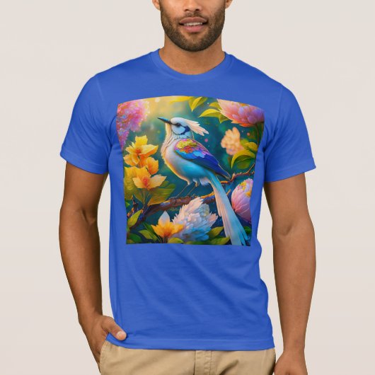 Regenboog gevleugelde Jay Fantasy Bird T-shirt (Voorkant)