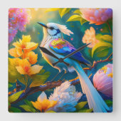 Regenboog gevleugelde Jay Fantasy Bird Vierkante Klok (Voorkant)