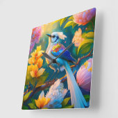 Regenboog gevleugelde Jay Fantasy Bird Vierkante Klok (Hoek)