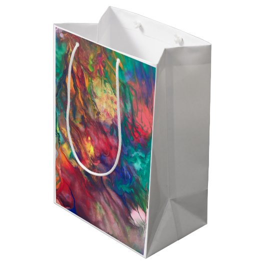 Regenboog Gift Bag Kleurrijke Groovy Party Paper B Medium Cadeauzakje (Achterkant Gekanteld)