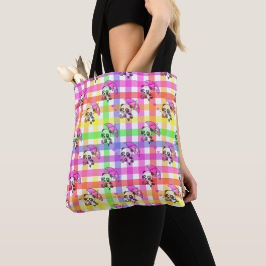 Regenboog Gingham Patroon Ontwerp  Tote Bag (Dichtbij)