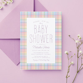 Regenboog gingham ruitjespapier cute pastel baby s kaart