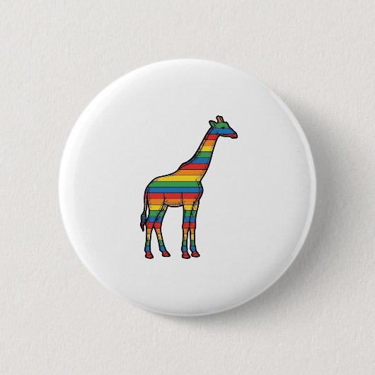 Regenboog Giraffe Antieke Gravure Vector Design_1 Ronde Button 5,7 Cm (Voorkant)