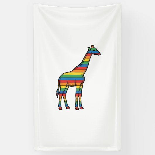 Regenboog Giraffe Antieke Gravure Vector Design_1 Spandoek (Verticaal)
