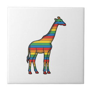 Regenboog Giraffe Antieke Gravure Vector Design_1 Tegeltje