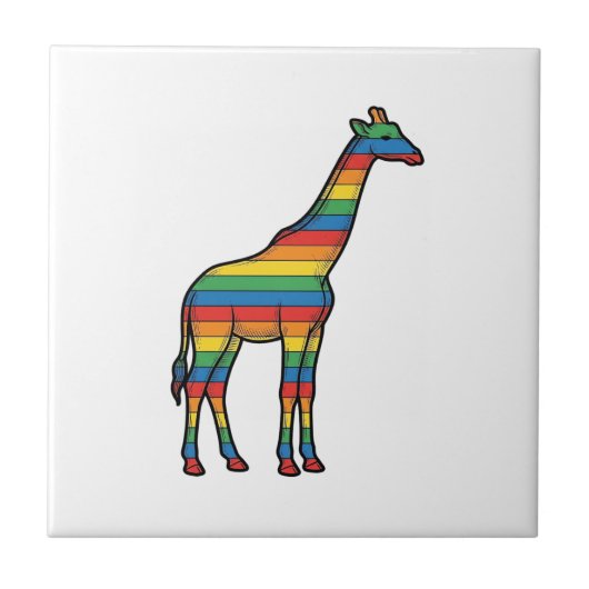 Regenboog Giraffe Antieke Gravure Vector Design_1 Tegeltje (Voorkant)