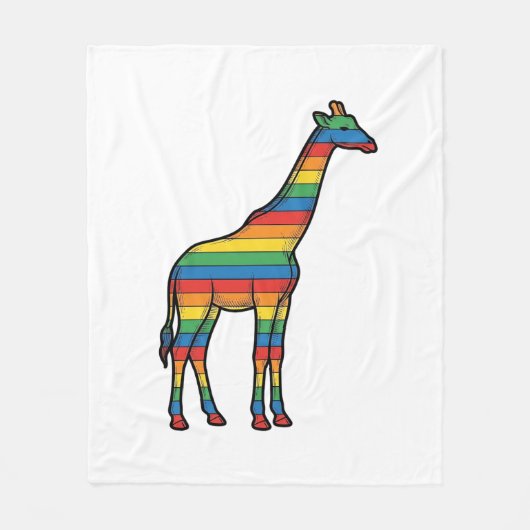 Regenboog Giraffe Antieke Gravure Vector Ontwerp_1 Fleece Deken (Voorkant)