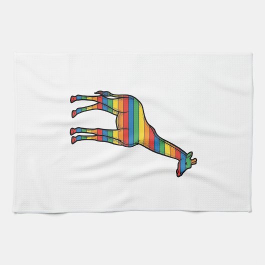 Regenboog Giraffe Antieke Gravure Vector Ontwerp_1 Theedoek (Horizontaal)