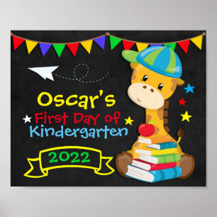 Regenboog Giraffe Eerste Schooldag Schoolbord Poster