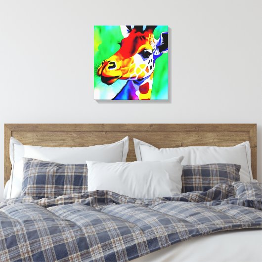 Regenboog Giraffe uitgerekt canvas Afdruk (Insitu (Slaapkamer))