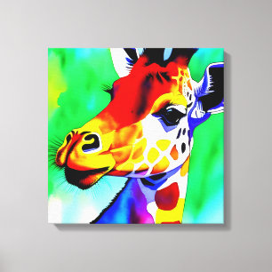 Regenboog Giraffe uitgerekt canvas Afdruk