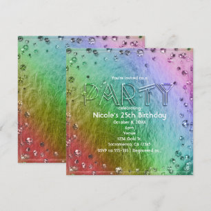 Regenboog Glam Faux Folie Bling Feest Uitnodiginge Kaart