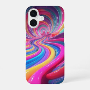 Regenboog Glanzende Draaikolk 3D Abstract iPhone 16 Hoesje