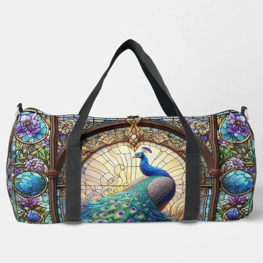 Regenboog Glas in lood Peacock grote plunjezak (Voorkant)