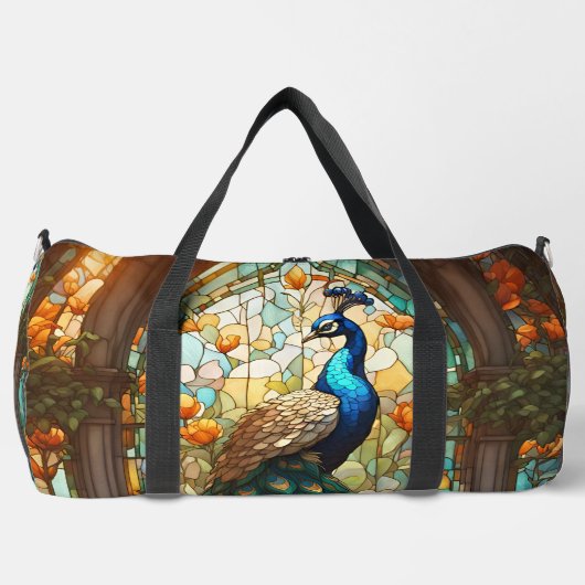 Regenboog Glas in lood Peacock grote plunjezak (Voorkant)