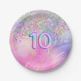 Regenboog Glitter 10e Verjaardagsfeestje Papieren Bordje