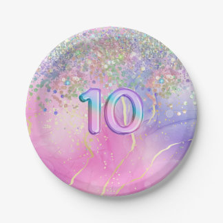 Regenboog Glitter 10e Verjaardagsfeestje Papieren Bordje