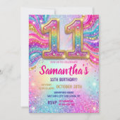 Regenboog Glitter 11e Verjaardagsfeestje Kaart (Voorkant)