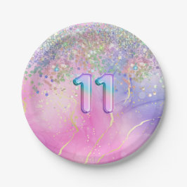 Regenboog Glitter 11e Verjaardagsfeestje Papieren Bordje