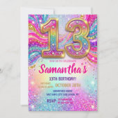 Regenboog Glitter 13e Verjaardagsfeestje Kaart (Voorkant)