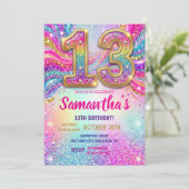 Regenboog Glitter 13e Verjaardagsfeestje Kaart (Staand voorkant)