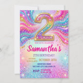 Regenboog Glitter 2de Verjaardagsfeestje Kaart (Voorkant)