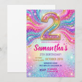 Regenboog Glitter 2de Verjaardagsfeestje Kaart (Voorkant / Achterkant)