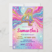 Regenboog Glitter 4e Verjaardagsfeestje Kaart (Voorkant)
