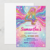 Regenboog Glitter 4e Verjaardagsfeestje Kaart (Voorkant / Achterkant)
