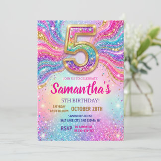 Regenboog Glitter 5e Verjaardagsfeestje Kaart