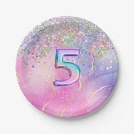 Regenboog Glitter 5e Verjaardagsfeestje Papieren Bordje
