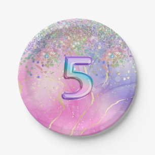 Regenboog Glitter 5e Verjaardagsfeestje Papieren Bordje