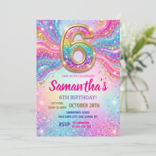 Regenboog Glitter 6de Verjaardagsfeestje Kaart